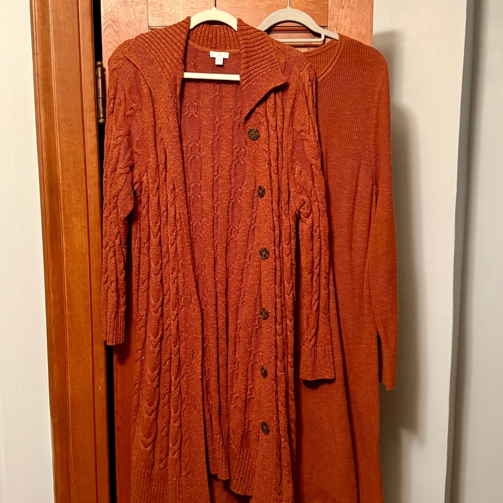 J. Jill Rust Long Sleeve Dress and Cardigan Set